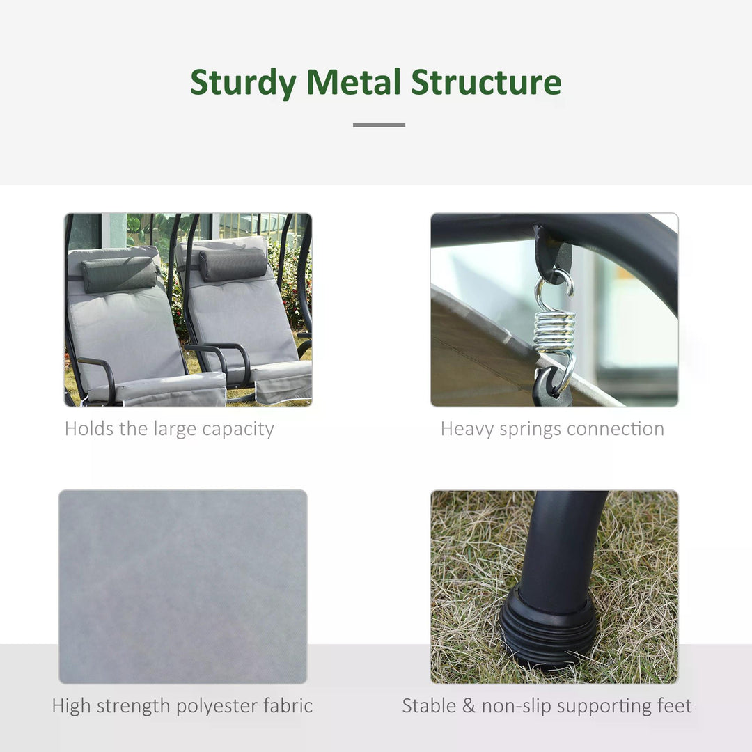 Canopy Swing 2 Separate Relax Chairs w/ Handrails and Removable Canopy Grey