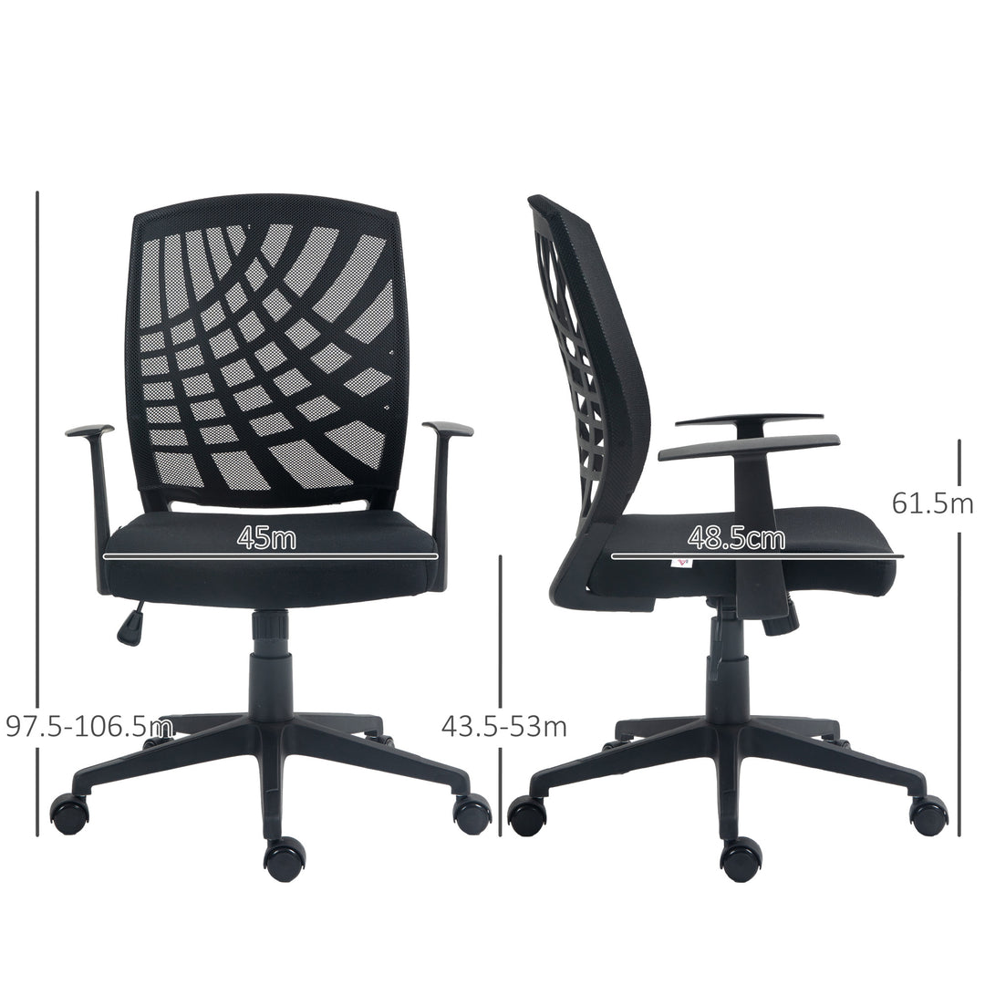 HOMCOM Ergonomic Office Chair, Height Adjustable Mesh Chair, Desk Chair with Swivel Wheels for Home Office, Black | Aosom UK