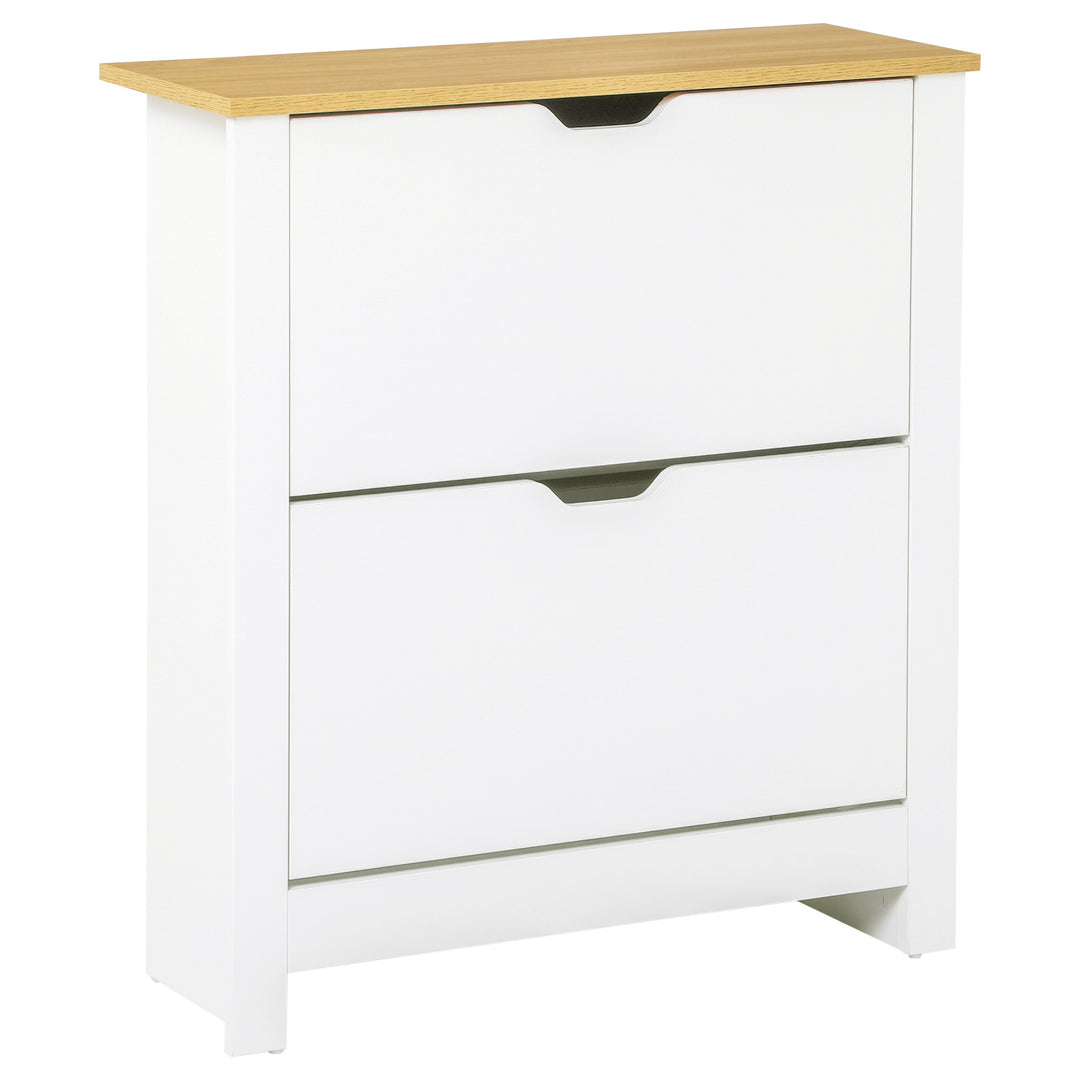 Narrow Shoe Cabinet, Space Saving Shoe Storage Cabinet with 2 Flip Drawers and Adjustable Shelves for 6-12 Pairs of Shoes for Hallways and Living Room, White