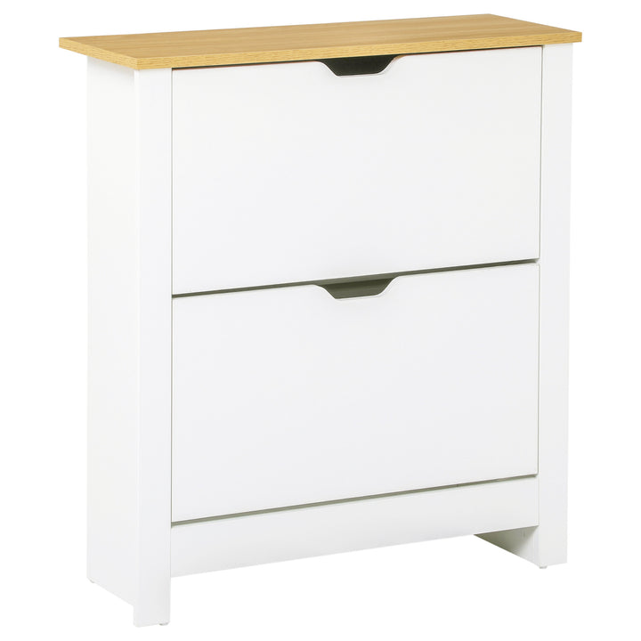 Narrow Shoe Cabinet, Space Saving Shoe Storage Cabinet with 2 Flip Drawers and Adjustable Shelves for 6-12 Pairs of Shoes for Hallways and Living Room, White