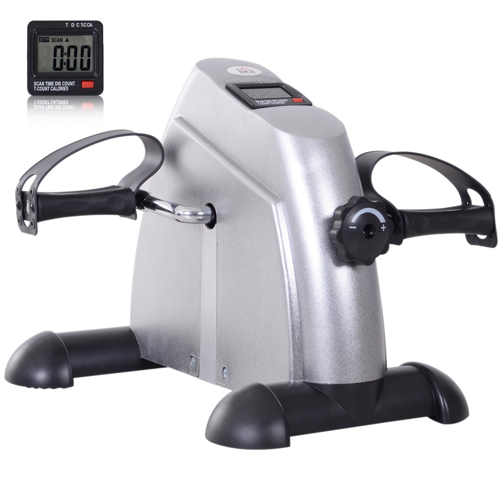 Mini Exercise Bike, Portable Pedal Exerciser, Under Desk Bike with LCD Display for Legs and Arms Training, Silver Tone