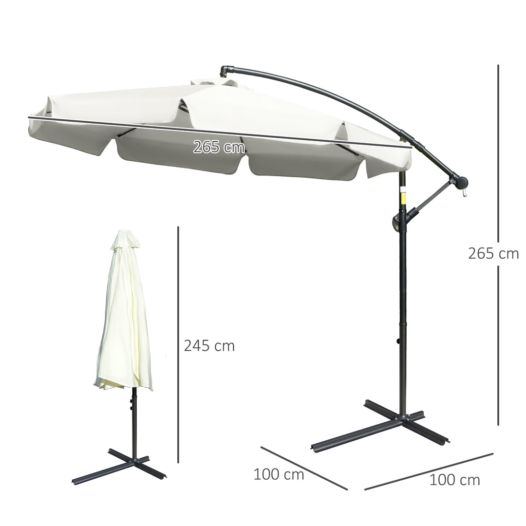 MCL 2.7m Garden Banana Parasol Cantilever Umbrella with Crank Handle and Cross Base for Outdoor, Hanging Sun Shade, Cream White