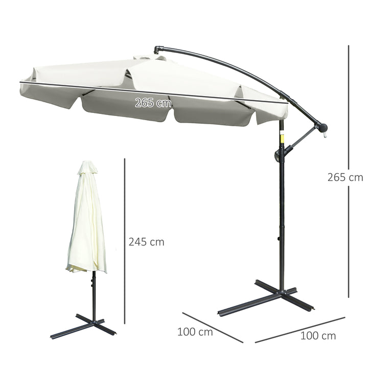 2.7m Garden Banana Parasol Cantilever Umbrella with Crank Handle and Cross Base for Outdoor, Hanging Sun Shade, Cream White