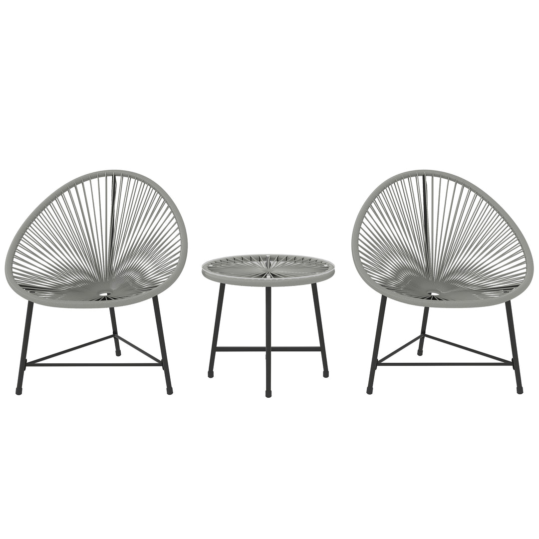 3 Pieces Rattan Bistro Set, Garden Bistro Set with Acapulco Chairs and Glass Top Table, Small Garden Furniture Set with Reinforced Metal Frame for Outdoor, Patio, Balcony, Grey