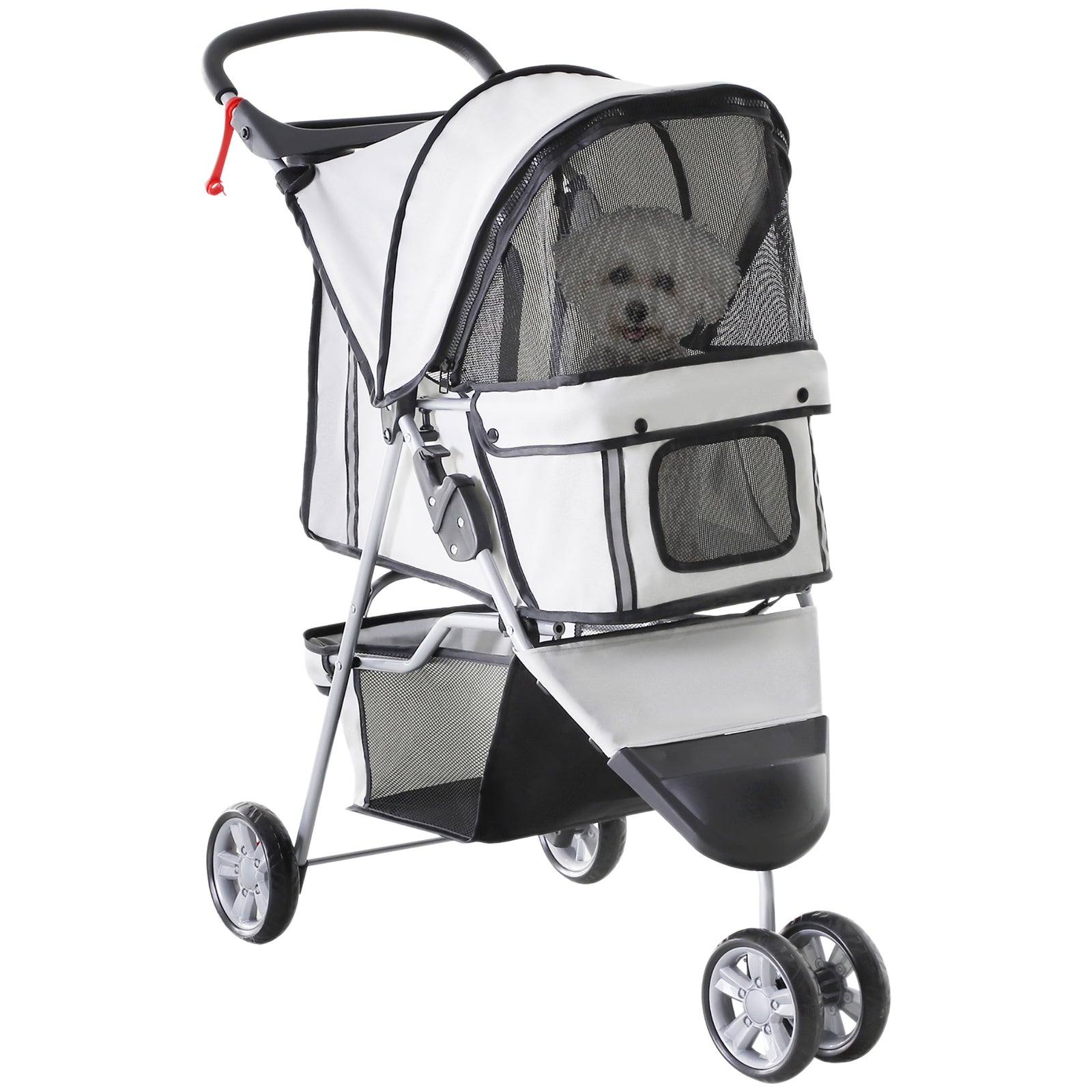 Dog Stroller, 3 Wheels Foldable Cat Dog Pram with Cup Holder, Storage Basket, Pet Stroller for Small Miniature Dogs, Grey