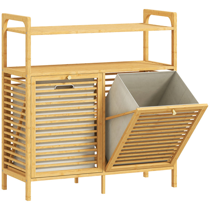 Double Tilt Out Bamboo Laundry Cabinet, Freestanding Bathroom Cabinet 