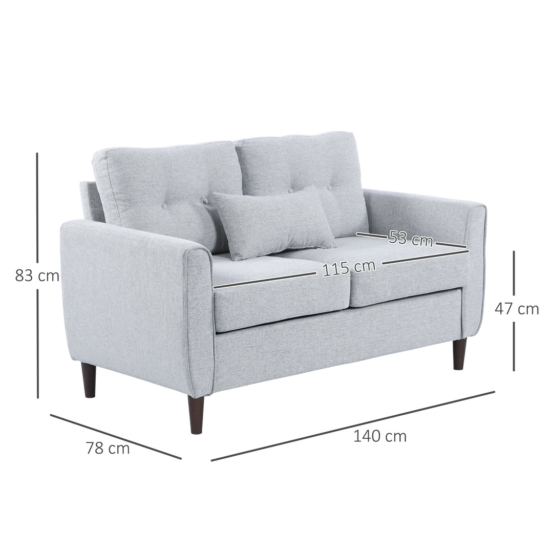 2 Seater Sofa with Spring Cushion, Fabric Sofa with Wooden Legs, Modern Love Seat for Living Room, 140cm Width Tufted Couch for Bedroom, Light Grey