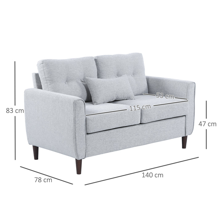 2 Seater Sofa with Spring Cushion, Fabric Sofa with Wooden Legs, Modern Love Seat for Living Room, 140cm Width Tufted Couch for Bedroom, Light Grey