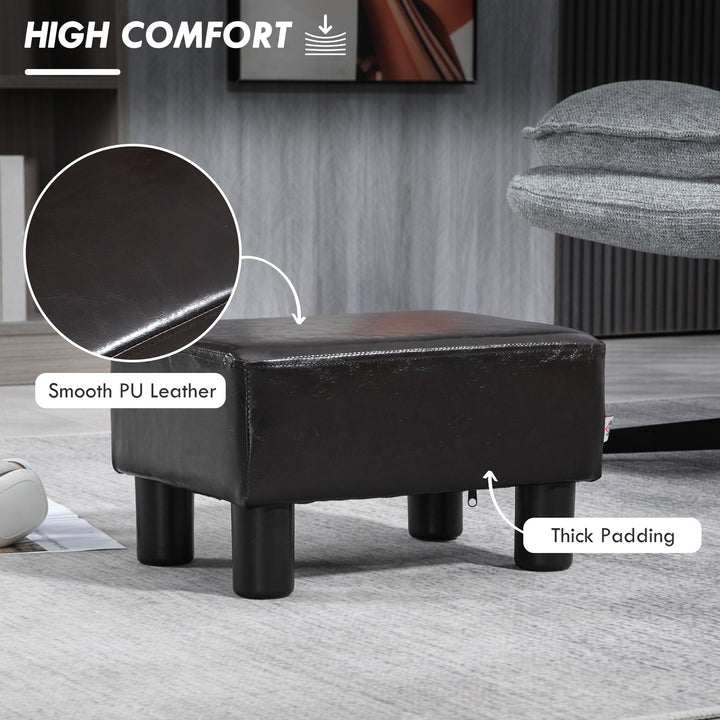 PU Leather Footstool Ottoman Cube with 4 Plastic Legs, Brown