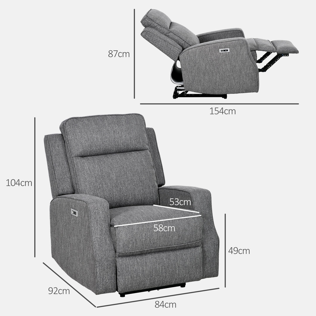 HOMCOM Electric Recliner Armchair, Recliner Chair with Adjustable Leg Rest, USB Port, Charcoal Grey | Aosom UK