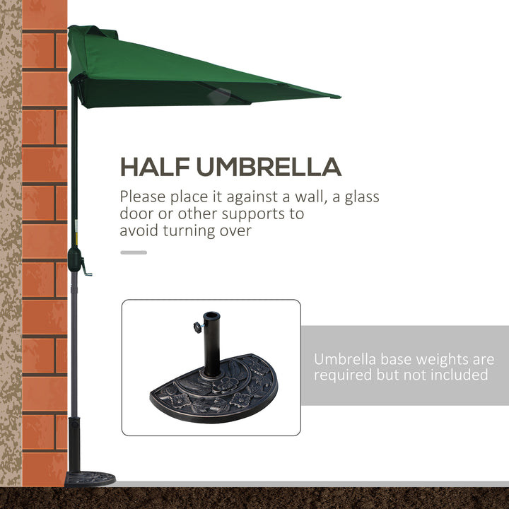 3(m) Half Parasol, Semi Round Umbrella with Metal Frame, Crank Handle for Balcony, Garden, Green