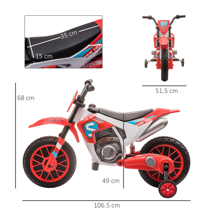 HOMCOM Kids' Electric Motorbike: 12V Ride-On with Training Wheels, Youthful Thrill for Ages 3-6, Red | Aosom UK