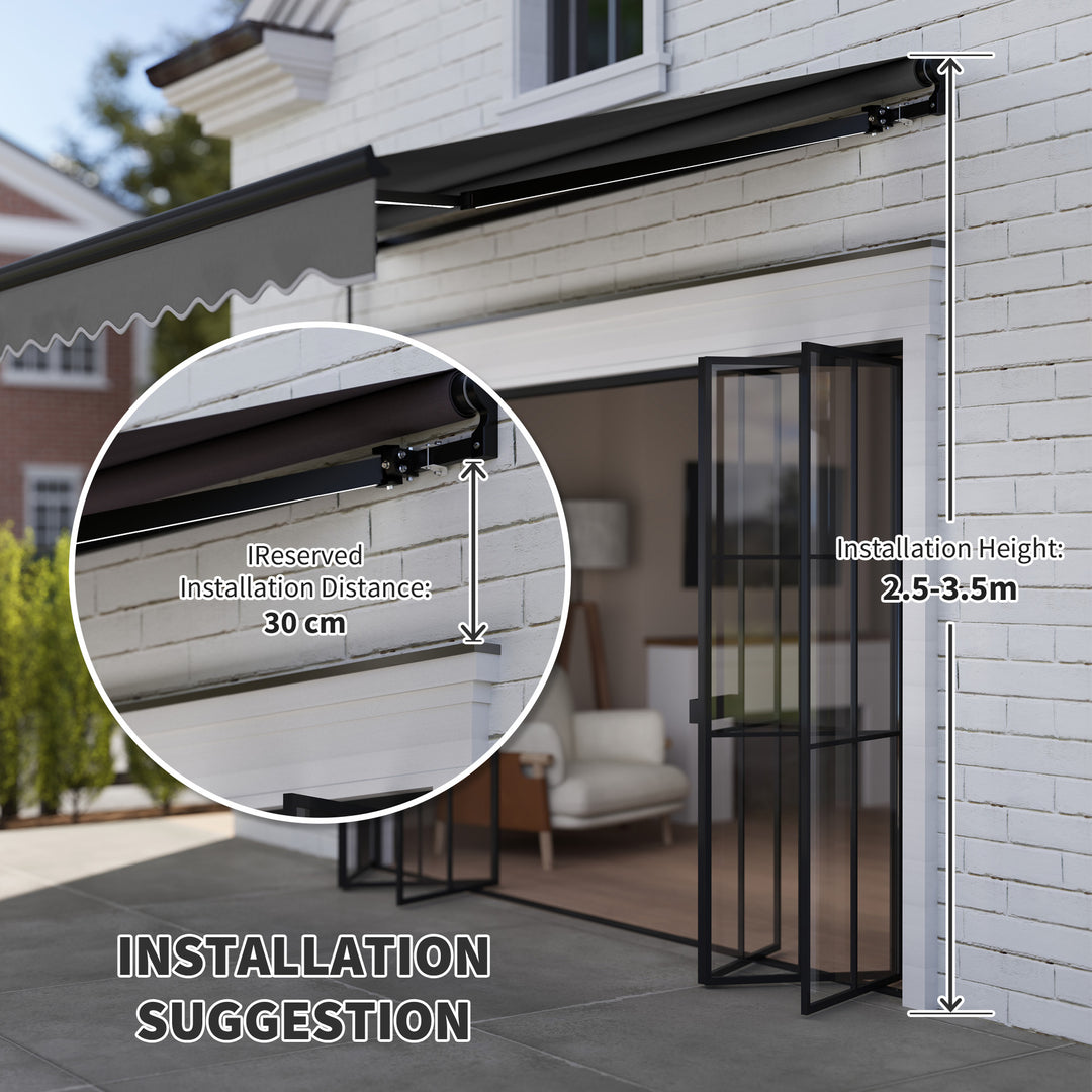 3 x 2.5m Electric Awning with LED Light and Remote Controller, Aluminium Frame DIY Retractable Awning, UV50+ Sun Shade Canopy for Garden Patio Deck Door Window, Dark Grey