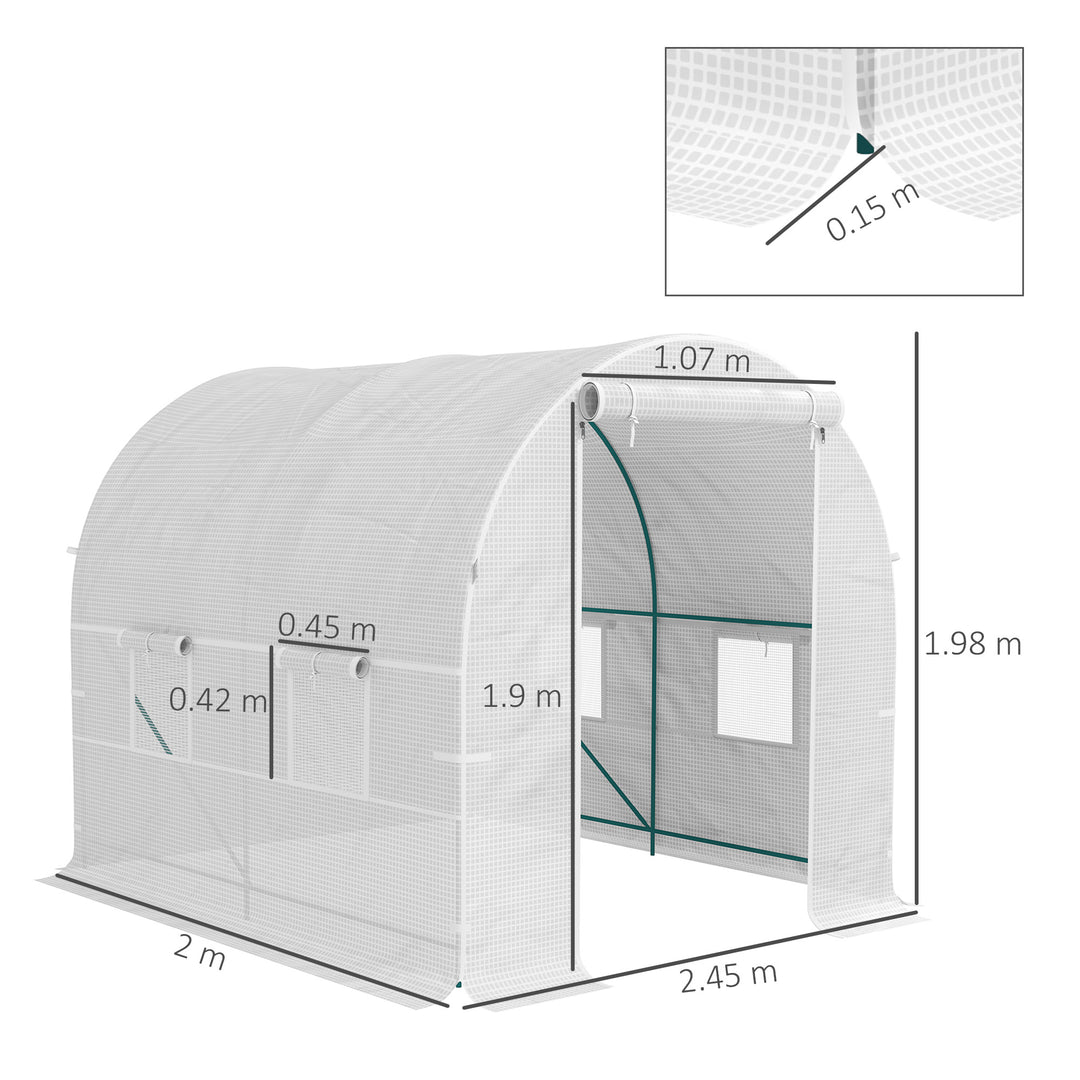 245 x 200cm Polytunnel Greenhouse - White