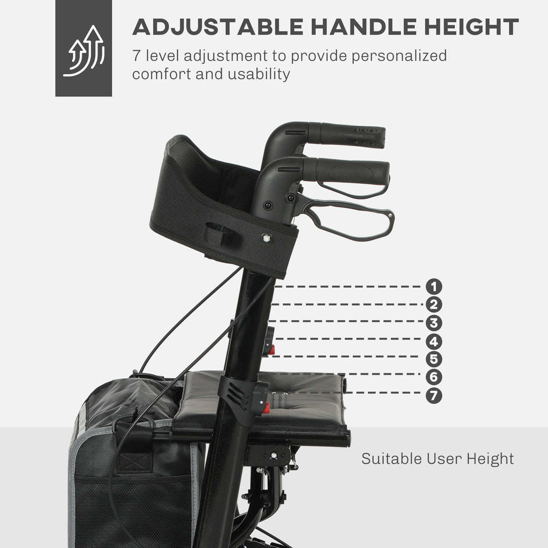 Folding Rollator Walker with Padded Seat, Backrest, Lightweight Walking Frame with Storage Bag, Dual Brakes, All-terrain Wheels, Adjustable Handle Height, 4 Wheeled Walker for Seniors, Black