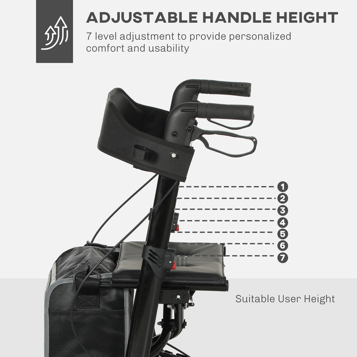 Folding Rollator Walker with Padded Seat, Backrest, Lightweight Walking Frame with Storage Bag, Dual Brakes, All-terrain Wheels, Adjustable Handle Height, 4 Wheeled Walker for Seniors, Black