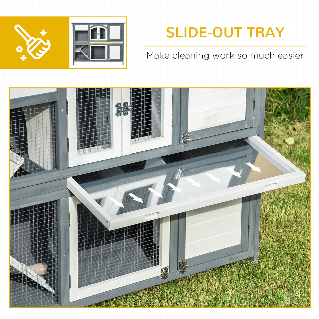 Rabbit Hutch Outdoor Guinea Pig Hutch 2 Tier Wooden Cage w/ Ramp, Divider, Openable Roof, 125 x 48 x 100cm - Grey