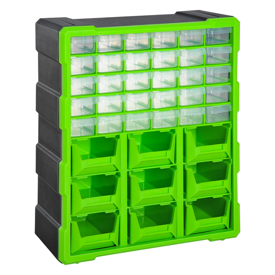 MCL Plastic 39 Drawer Parts Organiser Wall Mount Storage Cabinet Garage Small Nuts Bolts Tool Clear
