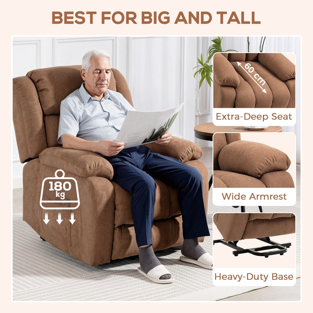 MCL Power Lift Recliner Chair with Massage, Overstuffed Lift Chair for Elderly with Footrest, Remote and Side Pocket, Brown