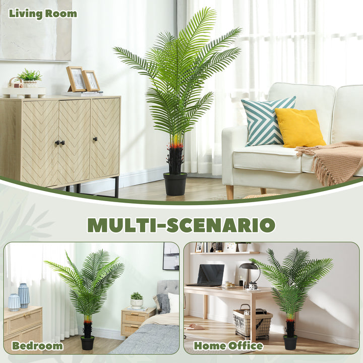 150cm Artificial Areca Palm Tree with 12 PE Leaves, Decorative Artificial Plant with Plastic Pot and Flocked Soil, Fake Plant for Home Office Decor, Green