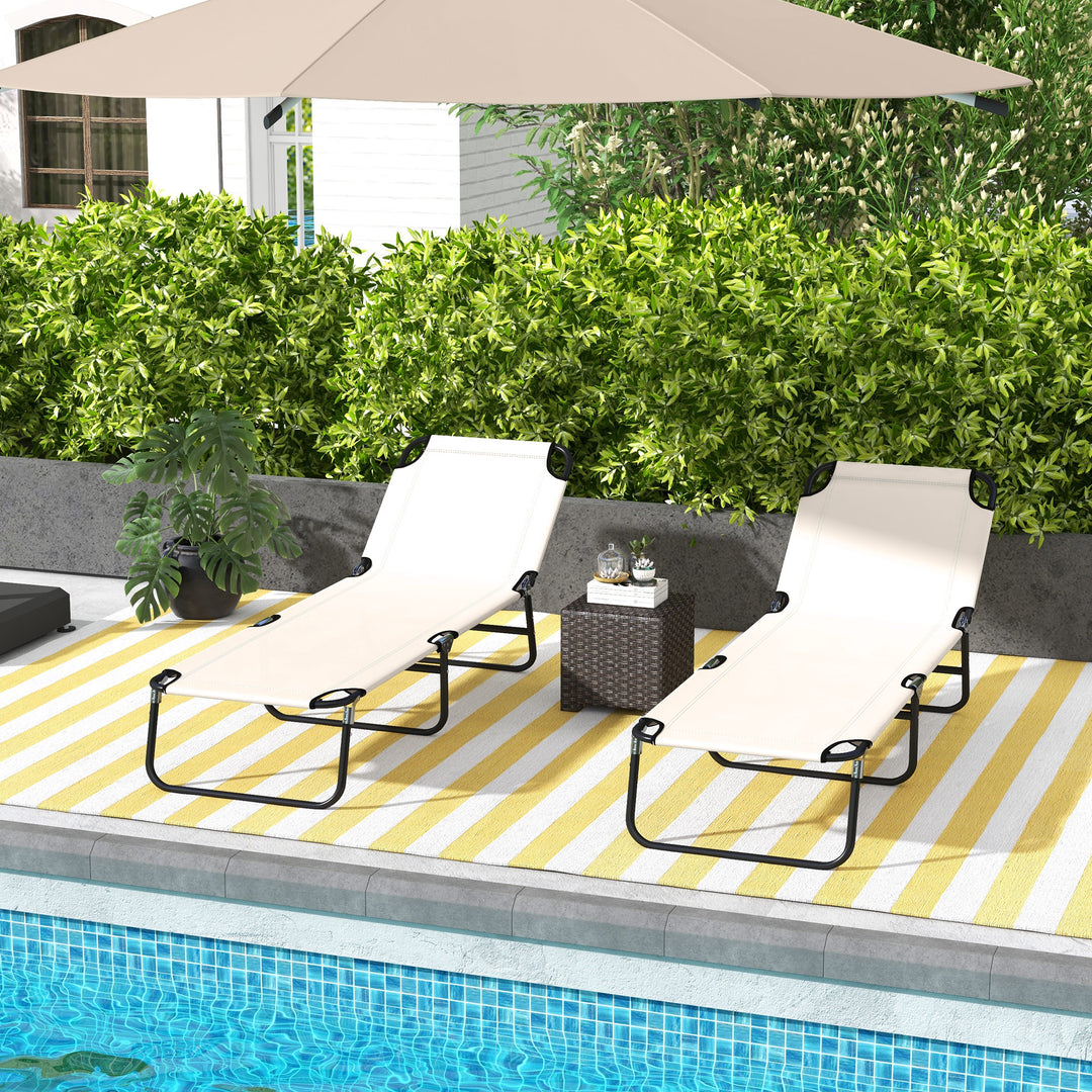 Outsunny Adjustable Garden Sun Lounger with Five-Position Back, Cream White, Comfortable Outdoor Recliner | Aosom UK