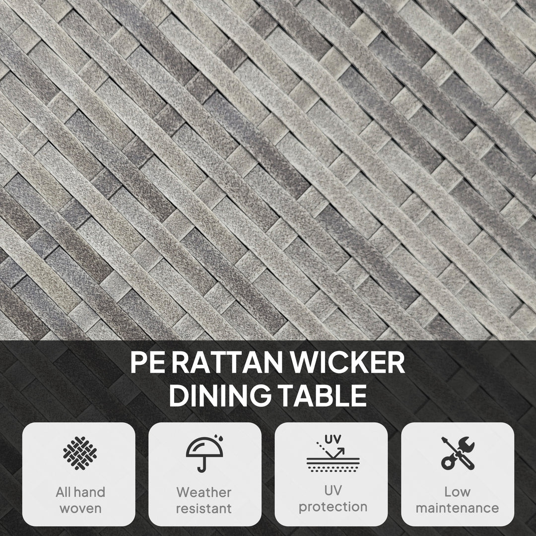 90cm Four-Person Wood-Effect Rattan Table - Grey