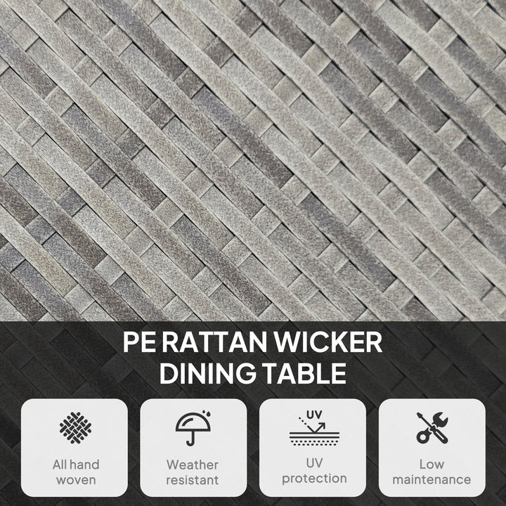 90cm Four-Person Wood-Effect Rattan Table - Grey