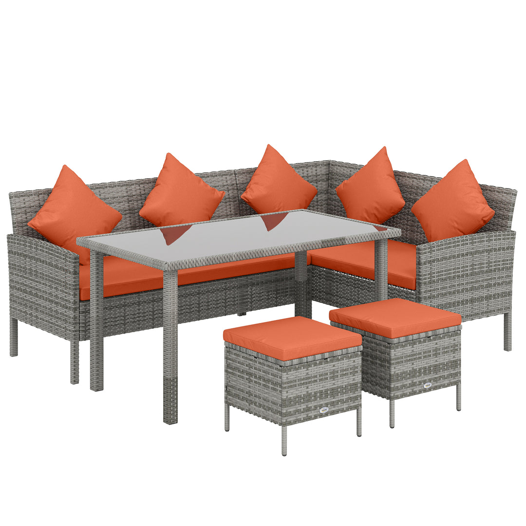 6-Seater Rattan Dining Set Sofa Table Footstool Outdoor w/ Cushion Gar