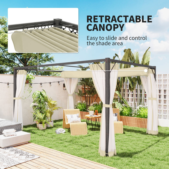 3 x 4m Aluminium Frame Pergola, with Retractable Roof - Khaki