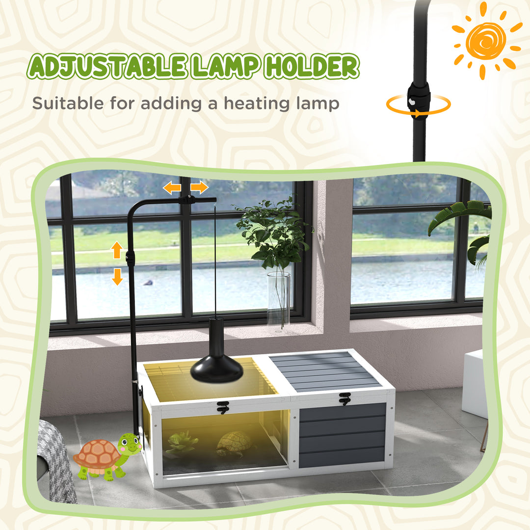 Tortoise Table with Adjustable Lamp Holder, Wooden Tortoise House w/ Openable Lids, Pull-Out Trays - Grey