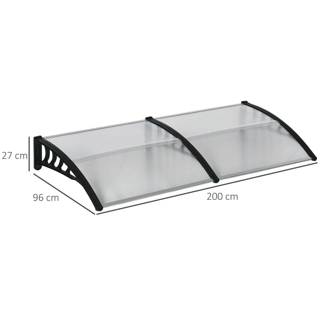 Front Door Canopy, Outdoor Awning, 200 x 96cm Rain Shelter for Window, Porch and Front/Back Door, Clear