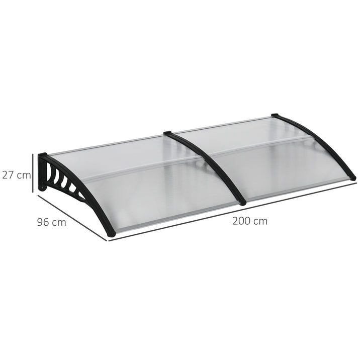 Front Door Canopy, Outdoor Awning, 200 x 96cm Rain Shelter for Window, Porch and Front/Back Door, Clear