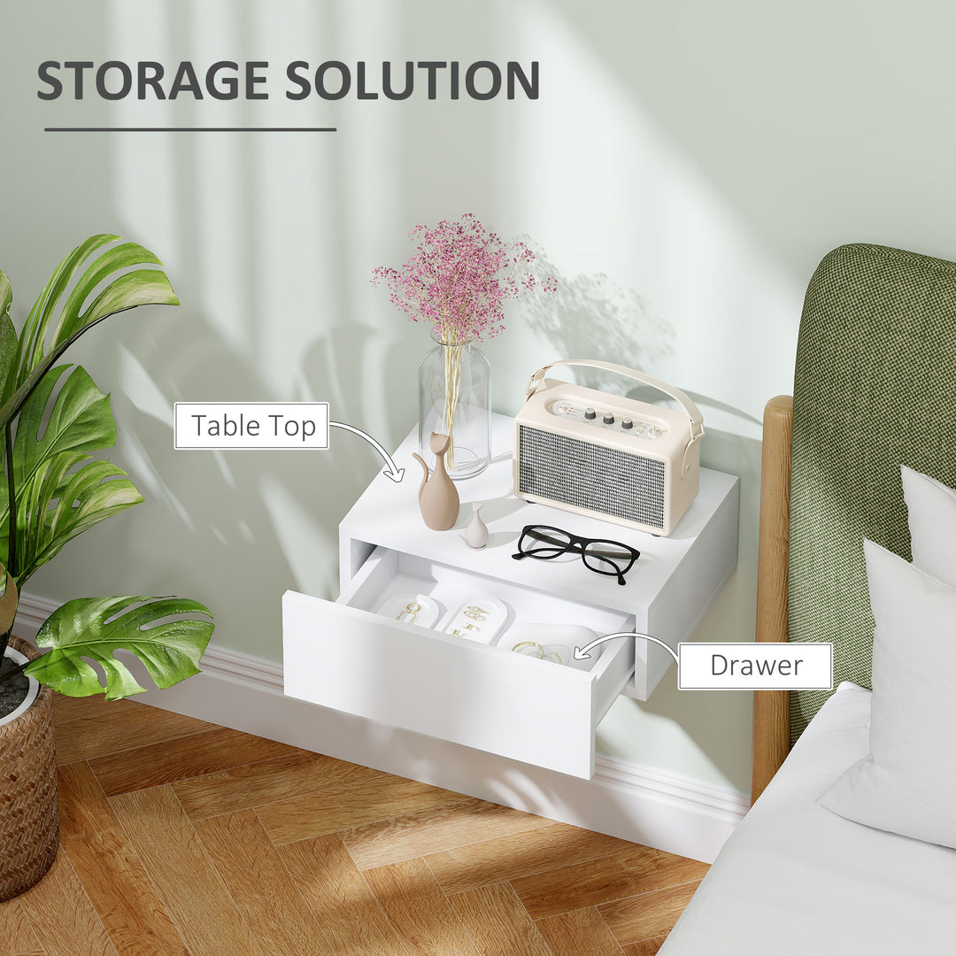 Floating Bedside Table, Wall-Mounted Nightstand with Storage Drawer, Small Side End Table for Bedroom, White
