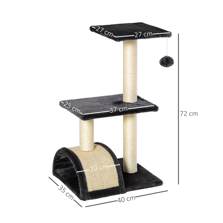 PawHut Cat Tree Tower, 72cm Climbing Activity Centre for Kittens, with Sisal Scratching Post, Pad Arc Perch, and Hanging Ball Toy, Grey | Aosom UK