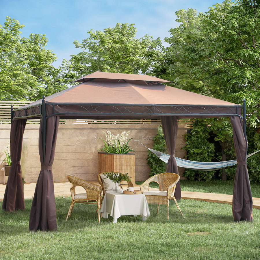 3 x 4m Garden Gazebo, Double Roof Marquee Canopy Shelter with Sidewalls, Solid Steel Frame for Garden, Lawn, Backyard and Deck