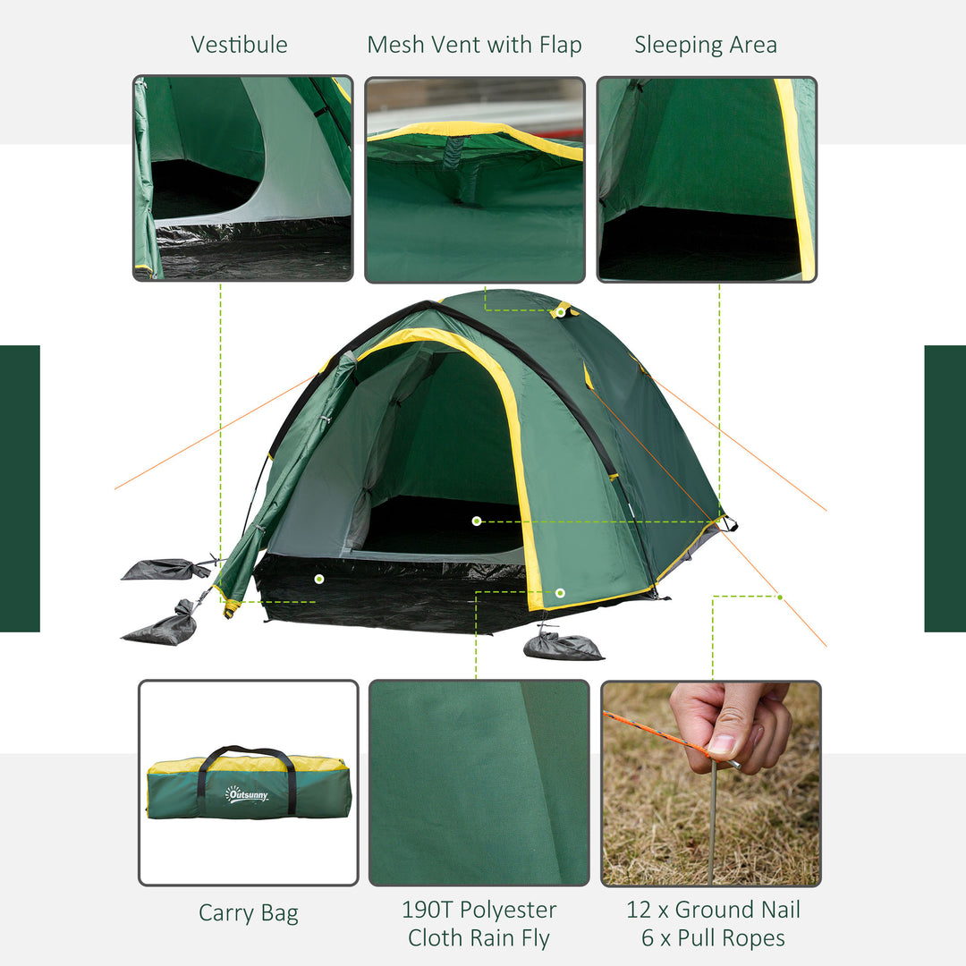 MCL Dome Tent for 2 Person Camping Tent with Large Windows, Waterproof Green and Yellow
