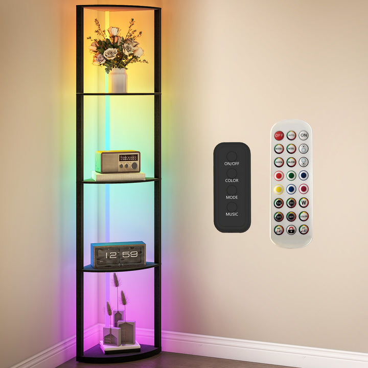 RGB LED Floor Lamp with Shelves, 4-Tier Dimmable Standing Lamp with Re