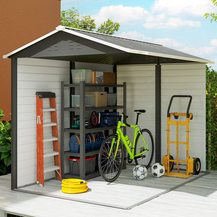 9x 6FT Metal Outdoor Garden Shed, Galvanised Tool Storage Shed w/ Sloped Roof, Lockable Door for Patio Lawn, Dark Grey