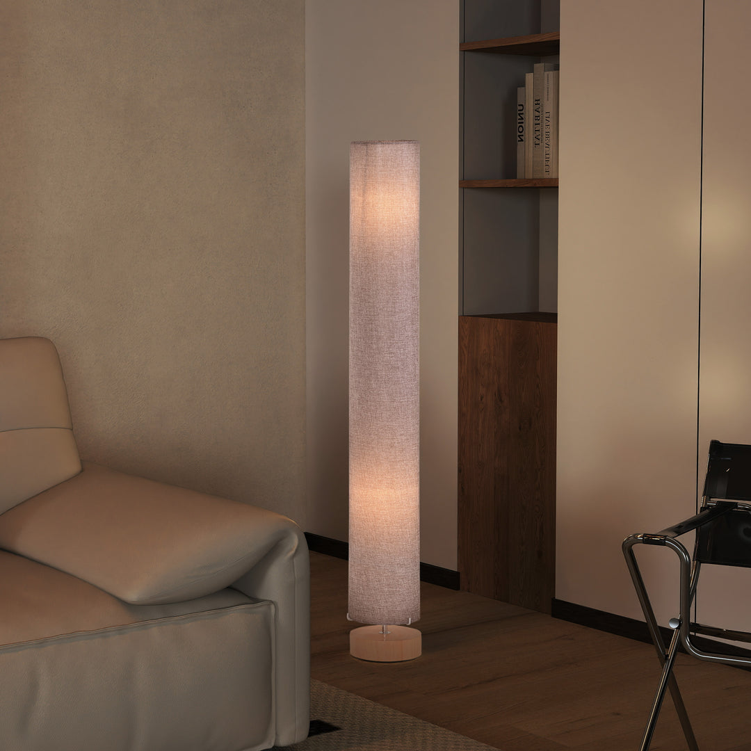 Floor Lamp for Living Room, 47" Modern Standing Lamp with Linen Shade, Wooden Base, Grey