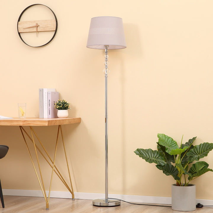 HOMCOM Floor Lamp with Hollow Out Fabric Shade, Chrome Base, Elegant Decoration for Bedroom, Living Room, Study, Grey