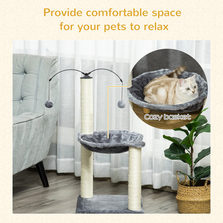 83cm Cat Tree Tower for Indoor Cats w/ Sisal Scratching Post Hammock Hanging Toy Activity Centre - Grey
