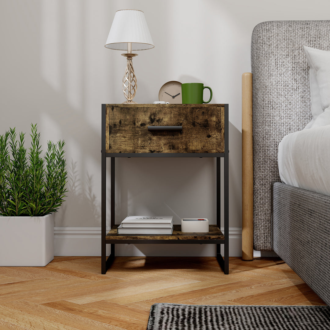 Modern Bedside Table - Rustic Brown