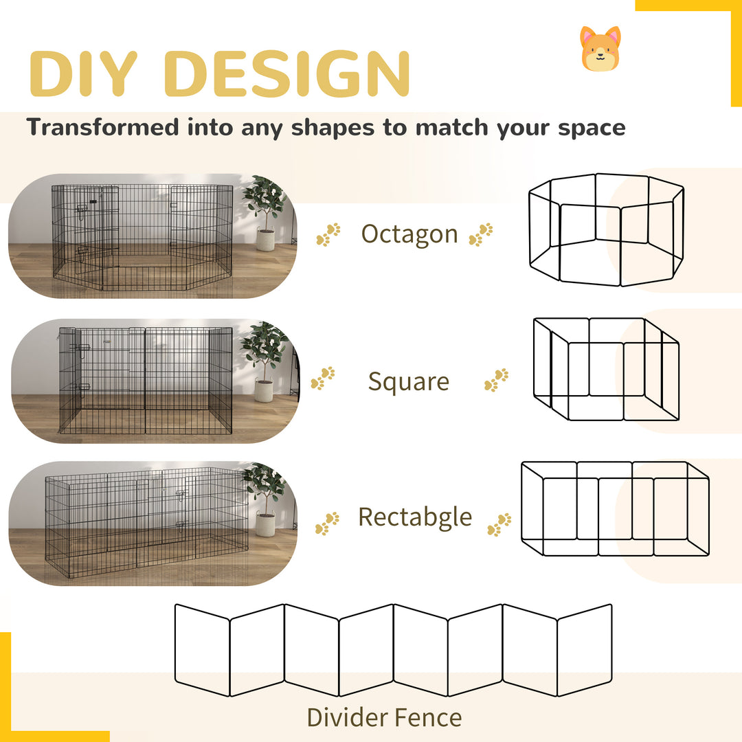 PawHut 8 Panel DIY Dog Pen with Door for Dogs, Small Animals, Indoor/Outdoor Use, 61cm High | Aosom UK