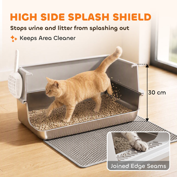 XL Stainless Steel Cat Litter Tray with Lid, High Sided Cat Litter - view 6