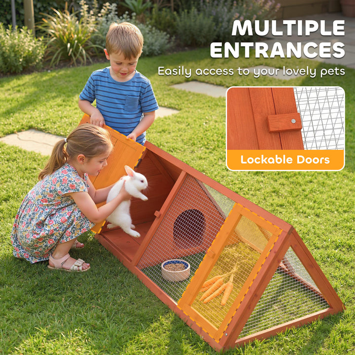 Rabbit Hutch, Wooden Guinea Pig Hutch with Run and Doors, Outdoor Tria