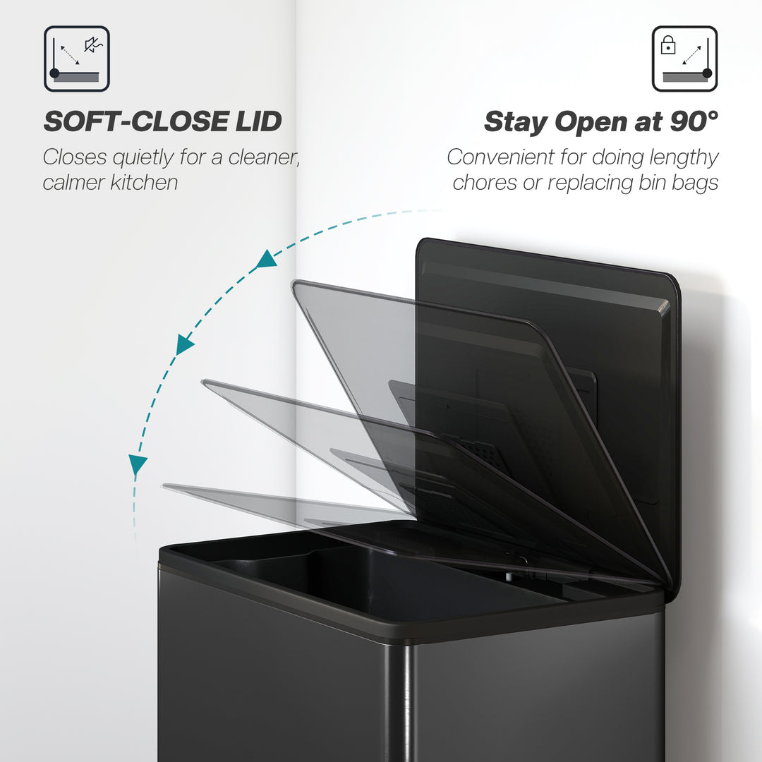 MCL 45L Kitchen Bin, Pedal Bin with Soft-Close and Stay-Open Lid, Removable Inner Bucket, Odor Control for Kitchen, Office