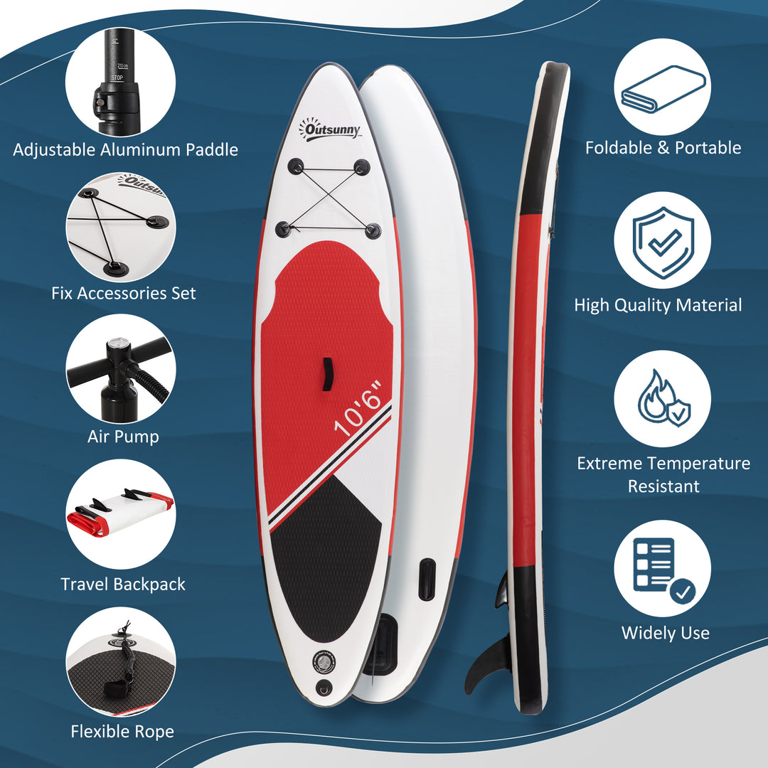 Inflatable Stand Up Paddle Board, 10' x 30" x 6", Non-Slip SUP, with ISUP Accessories, Hand Pump, 3 Fins, Adj Paddle for Youth Adult Beginners/Experts - White