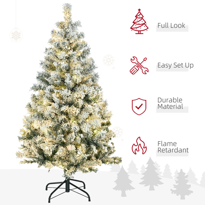 4.5' Artificial Snow Christmas Trees with Frosted Branches, Warm White or Colourful LED Lights, Steel Base