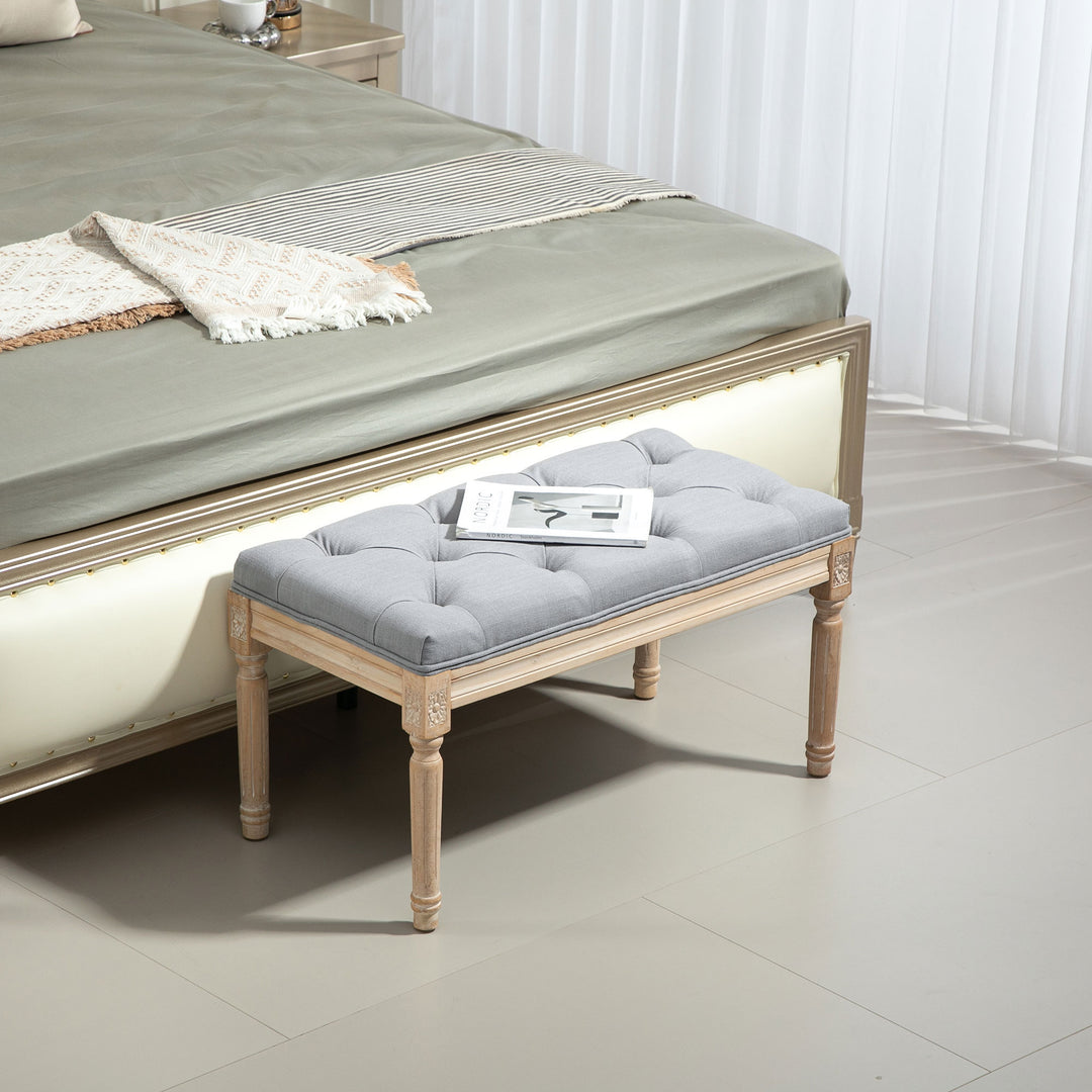 Vintage Wooden Bed End Bench - Light Grey