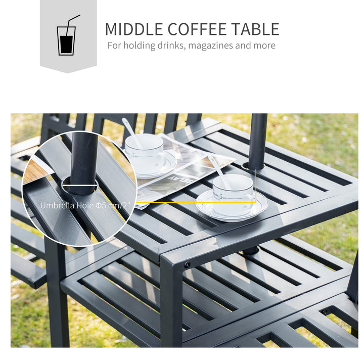 2 Seat Garden Chair Bench Loveseats Jack and Jill Seat w/Coffee Table Slatted Design Patio Yard